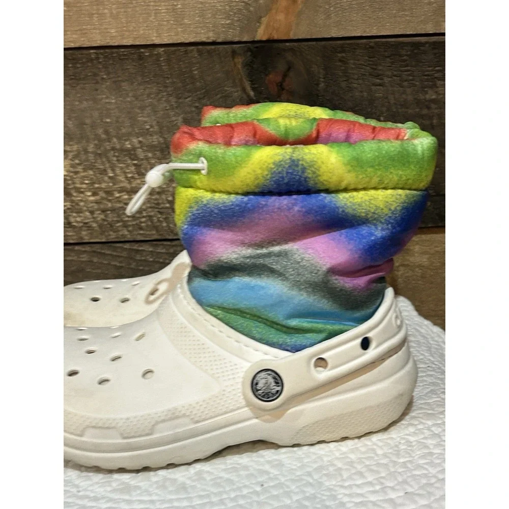 Crocs Little Girls Classic Lined Winter Boots Size C13 White Multico Soft & Warm